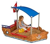 KidKraft Piratenschiff Sandkasten aus Holz mit Abdeckung, Sandkasten mit Dach, Outdoor Spiele für Kinder, Gartenspielzeug, 00128