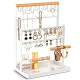 ProCase Schmuckständer Schmuckhalter Schmuckbaum, 6 Tier Schmuck-Organizer-Ständer mit 15 Haken, 40 Löcher Ohrringhalter, Aufbewahrungsbasis für Ohrringe, Halsketten, Ringe, Armbänder -Weiß