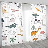 SJSXWQN Vorhänge WeißEr Dinosaurier Gardinen mit Ösen Vorhang Blickdicht Thermo Verdunklungsvorhänge Schiebegardinen für Schlafzimmer Wohnzimmer H 175 x B 140 cm 2er Set