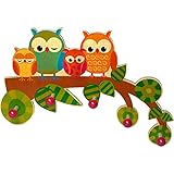Hess Holzspielzeug 30316 - Garderobe aus Holz, Serie Eule, mit 5 Haken, für Kinder, ca. 37 x 25 x 6,5 cm groß, handgefertigt, als Blickfang in jedem Kinderzimmer und Flur