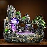 Zimmerbrunnen Feng Shui Brunnen Springbrunnen Mit LED Kristallkugel und Zerstäuber Tischbrunnen mit Deko-Steingarten und Teich Wasserspiel Desktop Wasserfall