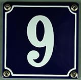Emaille Hausnummernschild - Wählen Sie Ihre Nummer - Zahlen 1 bis 30 verfügbar - blau/weiß 12x12 cm und 12x14cm - sofort lieferbar! Hausnummer Schild wetterfest und lichtecht (9 blau/weiß 12x12cm)