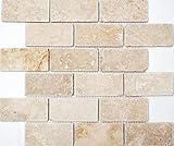 Travertin Mosaikfliesen Steine Wand Boden Naturstein beige Brick Backstein Optik Wandfliese Duschtasse Küchenfliese - MOS43-1202