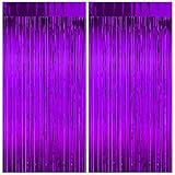 DAZAKA Lametta Vorhang Violett 23 μm Verdicken, 2 Stück 1m x 2m Glitzer Folien Fransen Lametta Vorhänge für Party Deko, Geburtstag Deko, Hochzeit Deko, Happy Birthday Deko, Baby Shower Deko