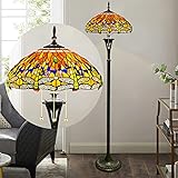18-Zoll-Stehlampe im Tiffany-Stil, orangefarbene Libellen-Buntglaslampe, Glaslampenschirm mit Kristallperlen, antike Lesebeleuchtung mit Harzsockel, Stehlampe für Schlafzimmer und Wohnzimmer small