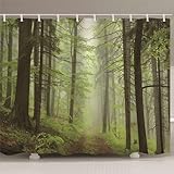 CURTEK Duschvorhang 180x220 cm Grüner Kiefernwald Shower Curtain Polyestergewebe, Wasserdicht, Badezimmervorhänge, Duschvorhänge, Schimmelresistent, Bad Vorhang