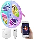 Luminea Home Control LED Lichtstreifen: USB-RGB-LED-Streifen mit WLAN, App, Sound- & Sprachsteuerung, 3 m (LED Streifen Verbinder)