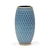 Suanti Dekorative Blumenvase, Blau und Gold Vase, Heimdekoration, Einweihungsgeschenk, mit Diamantmuster, breiter Basis und schmalem Hals, für Wohnzimmer Deko, Esszimmer, Flur, Schlafzimmer