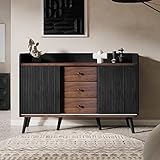 Moimhear Sideboard mit DREI Schubladen, Exquisite Maserung. Sideboard für Schlafzimmer und Wohnzimmer, Moderne Holzfarbe-Sideboard mit Stauraumregalen. H80/L117,5/T40 cm (schwarz)