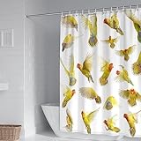 Banemi Duschvorhang 180X200, Textil Duschvorhang Gelb Vögel Eleganter Duschvorhang