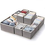 Bibykivn 10 Stück Schubladen Ordnungssystem Kleiderschrank, Aufbewahrungsboxen für Unterwäsche, Faltbare Aufbewahrungsbox Stoff, Schubladen Organizer für Kleidung, BHS, Socken, Krawatten (Grau)