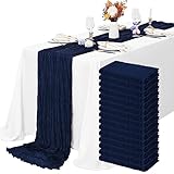 Lykoow Seihtuch-Tischläufer, Marineblau, 3,5 m, rustikale Gaze, Boho, Hochzeit, Tischdekoration, Tischdecke für Hochzeit, Party, Brautparty, 54,6 x 398,8 cm, 15 Packungen