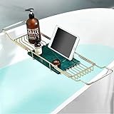 Samnuerly Ausziehbares Badewannen-Caddy-Tablett aus Edelstahl, mit abnehmbarem Marmorsockel und ausziehbaren Seiten Buchhalter für alle rutschfesten Badewannen