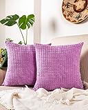 Gräfenstayn 2er-Set Cord-Samt Kissenbezug 50x50 cm - Öko TEX Standard 100 - weiche Deko-Kissenbezüge mit verdecktem Reißverschluss für Sofa und Bett (Flieder - großes Muster)