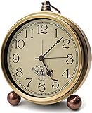 Attoe Gold Uhr, 5,2 Zoll Klassische Retro Tischuhr Europäischen Stil Vintage Stille Schreibtisch Wecker Nicht Ticken Quarzwerk Batteriebetrieben, HD Glaslinse, Leicht Zu Lesen (Araber)…