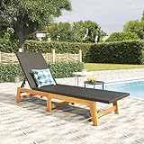 JUNZAI Sonnenliege, Liegestuhl, Gartenliege, Relaxliege, Balkonliege, Liegen, Sun Lounger, Freizeitliege, Sommer Liegen, Gartenmöbel, Schwarz und Braun Poly Rattan & Massivholz Akazie