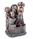 Dehner Gartenbrunnen Lea und Leon mit LED Beleuchtung, ca. 68.5 x 45 x 35 cm, Polyresin, grün/blau/braun