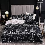 Boqingzhu Bettwäsche Marmor 135x200cm Baumwolle Schwarz Weiß Grau Bettwäsche Set Marmor Optik Wende Bettbezug 135x200cm + Kissenbezug 80x80cm mit Reißverschluss