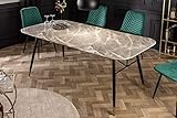 LEBENSwohnART Eleganter Esstisch Roma 180cm grau Marmor-Optik Kristallglas schwarzes Metall-Gestell Retro