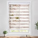 LazBlinds Kabellose, zweilagige Zebra-Rollo, bedrucktes Muster, lichtfilternde, durchsichtige Schattierungen, horizontale Fensterrollos, passend für Fenstergröße 89.9 cm Bx183.9 cm H, Sand mit Blumen