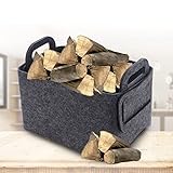 Holzkorb Filztaschen Faltbar Holzkorb Metall für Kaminholz Stabil Zeitungen, Zeitschriften, Babyartikel, Filzkorb,40x25x28cm