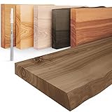 LAMO Manufaktur Wandregal Holz Baumkante | Regal Farbe: Nussbaum | Invisible: Schweberegal | 60 cm