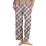 Damen Classic Plaid Elastische Taille Seitentaschen Hose Casual Home Pants Schlafanzug Damen Kurzarm Lange Hose