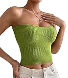 Rooscier Damen Trägerloses ärmelloses Bandeau-Strickoberteil Sexy Tube Cami Crop Top, Grün , Mittel