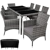 TecTake 800798 Poly Rattan Sitzgruppe für 8 Personen, UV-beständige Sitzgarnitur, Gartenmöbel Set mit 8 Stühlen, Tisch + Polster, inkl. Schutzhülle (Grau meliert-Grau)