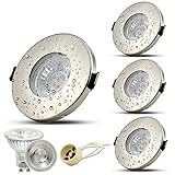 HiBay 4er LED Einbaustrahler Set IP44 Badezimmer GU10 Deckenspots 68mm Edelstahl Gebürstet LED Spots 230V Inkl. 5W Warmweiss Leuchtmittel