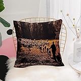 Kissenbezug 45x45 cm,Säugetier-Schäfer-Bauer, der seine Herde anführt, weidet Hüter-Weide-Sch,Polyester Dekorative Kissenhülle Zierkissenbezüge für Sofa Schlafzimmer Wohnzimmer Auto Zuhause Dekoration