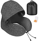 Amazon Brand - Eono Nackenkissen Memory Foam, Reisekissen mit Haube, Bequemes Nackenhörnchen mit Haube für Flugzeug, Auto, Zug, Büro, Nackenkissen Reise zum Schlafen