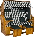 Webavita - Strandkorb Ostsee XXL | 3 Sitzer | Bausatz | Geflecht: Natur, Bezug: Grün Kariert | Volllieger | Beach Chair für den Garten, Terrasse oder Balkon