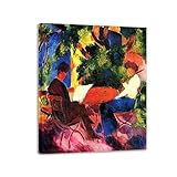 LXURY August Macke Berühmte Kunstdruck Reproduktionen auf Leinwand-Am Gartentisch-Druck auf Leinwand-Bild auf Leinwand-Leinwandbilder Fertig zum Aufhängen 50x60cm19.6x23.6in Innenrahmen