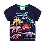 T-Shirt, kurzärmlig, für Kinder, Jungen, Dinosaurier-Motiv, Schwarz, Graphikoberteile für Jungen, dunkelblau, 2 Jahre