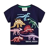 T-Shirt, kurzärmlig, für Kinder, Jungen, Dinosaurier-Motiv, Schwarz, Graphikoberteile für Jungen, dunkelblau, 2 Jahre