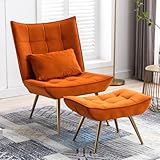 Wahson Sessel Samt Relaxsessel Loungesessel Ohrensessel Polsterstuhl mit Hocker Fernsehsessel Lesesessel für Schlafzimmer/Wohnzimmer (Orange)