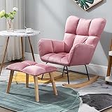 Schaukelnder Schaukelstuhl Aus Holz und Metall, Perlglänzender Holländischer Samtstoffsessel mit Fußstütze, für Wohnzimmer Schlafzimmer Studio Freizeit Büro (Color : Pink, Size : B)