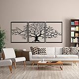 Baum des Lebens Metall Baum Wanddeko Metall Stammbaum 3D Metallskulptur Wanddekoration für Zuhause Büro Schlafzimmer Wohnzimmer Außen Dekoration Groß 3 Stück (alle Teile 48 x 60 cm)