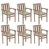 vidaXL 6X Teak Massiv Gartenstuhl Stapelbar mit Kissen Gartenmöbel Holzstuhl Stuhl Stühle Stapelstuhl Balkonstuhl Stapelsessel Terrassenstuhl Essstuhl
