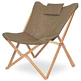 Suhu Klappstuhl Camping Stuhl Lounge Sessel Modern Design Retro Stühle Liegestuhl Klappbar Gartenliege Auflagen Hochlehner TV Relaxliege Mit Holzrahmen Stoff Für Balkon Braun