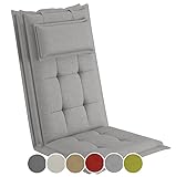 sunnypillow 2 Stück Gartenstuhlauflagen mit abnehmbarem Kopfpolster 120 x 50 x 9 cm Hochlehner Auflage Polsterauflagen UV-Lichtecht Stuhlauflage Grau