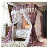 Betthimmel, luxuriöser U-förmiger Betthimmel aus Spitze, kleines Bett, großes Bett, Verdunkelungsvorhang, Moskitonetz mit Teleskopständer (Farbe: A2, Größe: 150 x 200 x 210 cm)