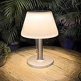 Solar LED Tischlampe Dimmbar mit Zugschalter, Edelstahl Kabellos Tischleuchte Akku 3 Beleuchtungsmodi Außen Wasserdicht Solar-Schreibtischlampe für Innen Schlafzimmer Wohnzimmer Terrasse Garten Cafe