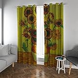 PARREN Van Gogh Vorhänge für Bauernhaus Schlafzimmer Sonnenblumenvorhänge für Wohnzimmer Verdunkelung Lichtblockierend und wärmeisoliert 2 Paneele 200x245cm