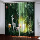 WIRMEC Ösenvorhang Blickdicht 2Er Set - 3D Waldweihnachtselch Muster Thermo Vorhänge H 200 X B 200 cm Gardinen Wohnzimmer Schlafzimmer Kinderzimmer Küchengardinen Modern Fensterdekoration