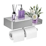 Klopapierhalter mit feuchttücherbox, Klopapierhalter Ohne Bohren Edelstahl WC Rollenhalter, Toilettenpapierhalter Bohren für Bad und Küche mit 2 Rollen Papier Holder, Silber