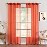 MIULEE Vorhang mit Ösen Sheer Voile Transparente Optik Gardine Ösenvorhang Ösenschal Transparent Durchsichtig Fensterschal für Schlafzimmer Wohnzimmer Babyroom 140x145 cm (B x H) 2er Set Orange