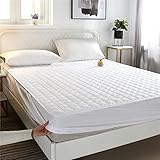 Ultraweiche, tiefe Tasche, Baumwolle, gestepptes Bettlaken, dickere Tagesdecke, einfarbig, rutschfest, extra tiefer Matratzenschoner für Doppelbett, Queensize-Bett, weiß, 90190 cm + 15 cm