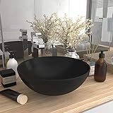 Waschbecken, ZEYUAN Aufsatzwaschbecken, Bathroom Sink, Waschtisch, Ablaufgarnitur, Aufsatzbecken, Keramik Matt-Schwarz Rund